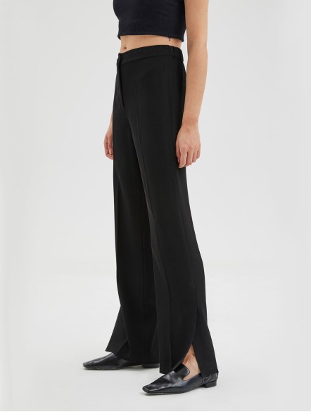 Slit-Leg Twill Black Trousers Slit-Leg Twill Black Trousers