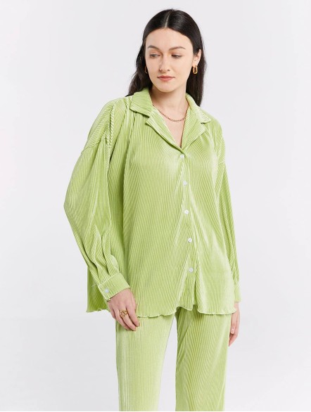 Pleated Lapel Shirt & Pants Set Pleated Lapel Shirt & Pants Set