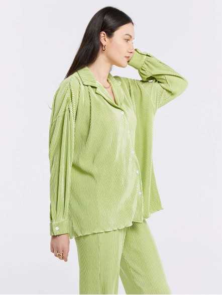 Pleated Lapel Shirt & Pants Set Pleated Lapel Shirt & Pants Set