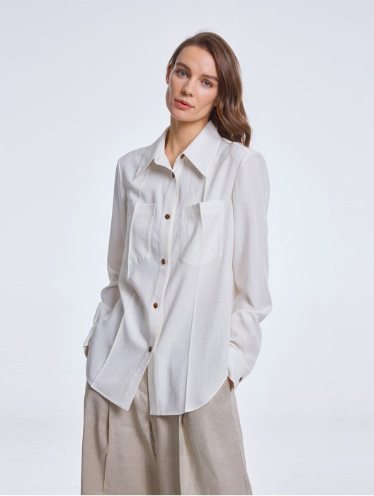 Asymmetric Shirt with Patch Pockets