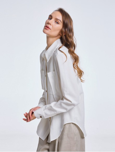 Asymmetric Shirt with Patch Pockets Asymmetric Shirt with Patch Pockets