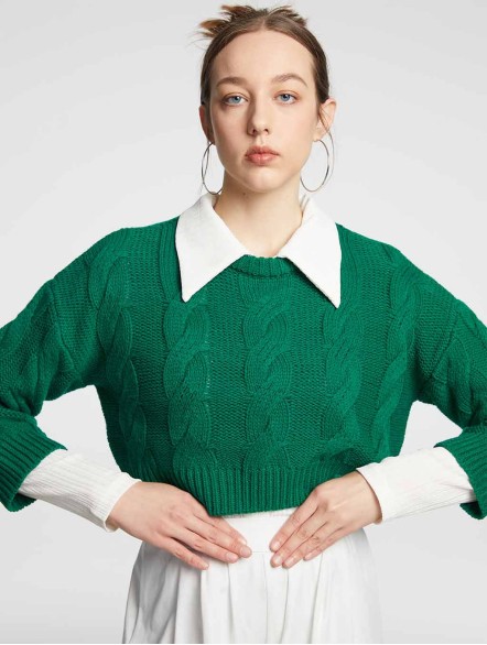 Crewneck Cropped Cable-knit Sweater Crewneck Cropped Cable-knit Sweater