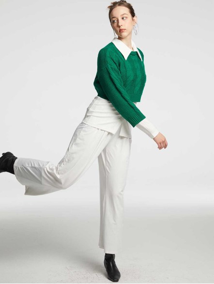 Crewneck Cropped Cable-knit Sweater Crewneck Cropped Cable-knit Sweater