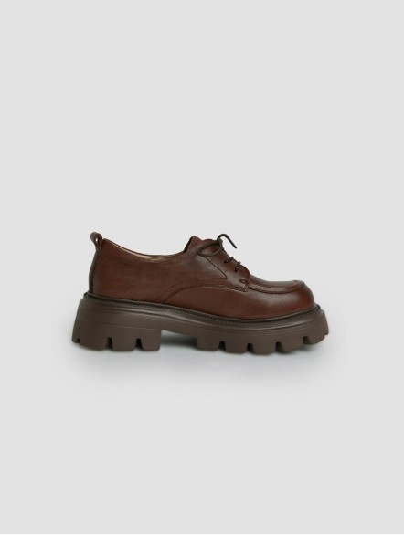 Leather Platform Lace-up Block-heel Loafers Leather Platform Lace-up Block-heel Loafers
