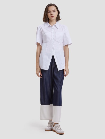 Short Sleeves Gathered-waist Shirt Short Sleeves Gathered-waist Shirt