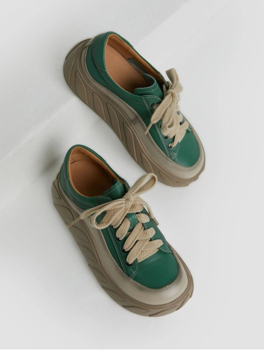 Leather Lace-Up Colorblock Platform Sneakers