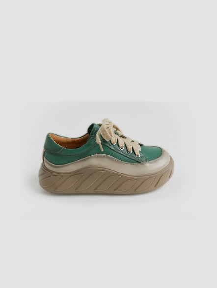 Leather Lace-Up Colorblock Platform Sneakers Leather Lace-Up Colorblock Platform Sneakers