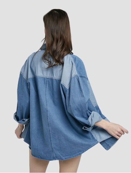 Patchwork Long-Sleeve Denim Shirt Patchwork Long-Sleeve Denim Shirt