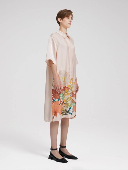 Floral Print Silk Short Sleeve Shirt Dress Floral Print Silk Short Sleeve Shirt Dress