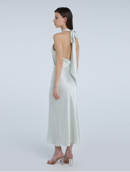 Choker Collar Low Back Silk Dress Choker Collar Low Back Silk Dress