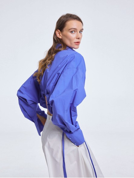 Cropped Drawstring Cotton Shirt Cropped Drawstring Cotton Shirt