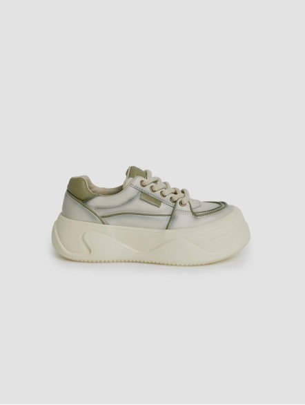 Leather Round Toe Platform Lace-Up Sneakers Leather Round Toe Platform Lace-Up Sneakers