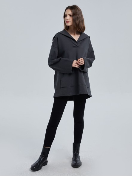 Cotton V-neck Boxy Hooded Sweatshirt Cotton V-neck Boxy Hooded Sweatshirt