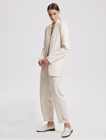 Linen-Blend V-Neck Layered Blazer Linen-Blend V-Neck Layered Blazer