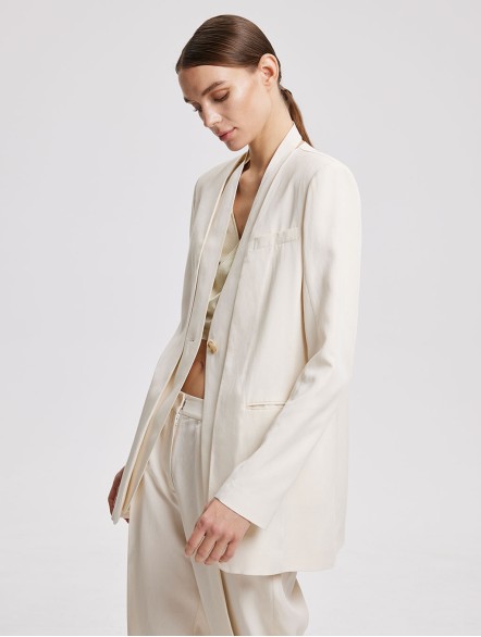 Linen-Blend V-Neck Layered Blazer Linen-Blend V-Neck Layered Blazer
