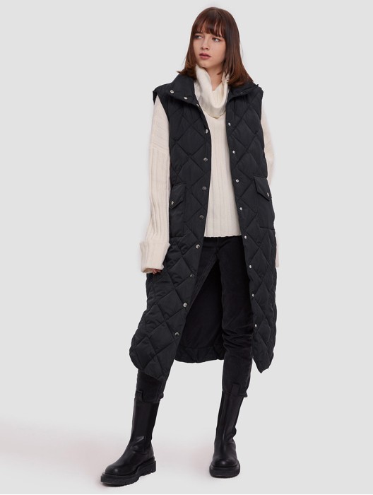 Long Quilted Sleeveless Down Waistcoat