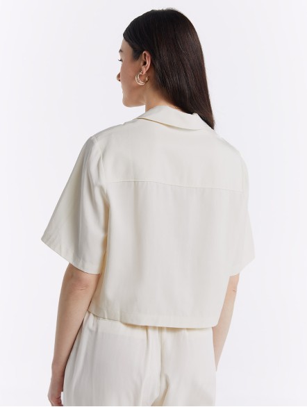 Linen Blend Cropped Shirt Linen Blend Cropped Shirt
