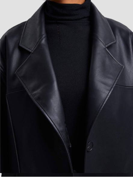 Faux Leather Coat with Pinched Pleats Faux Leather Coat with Pinched Pleats
