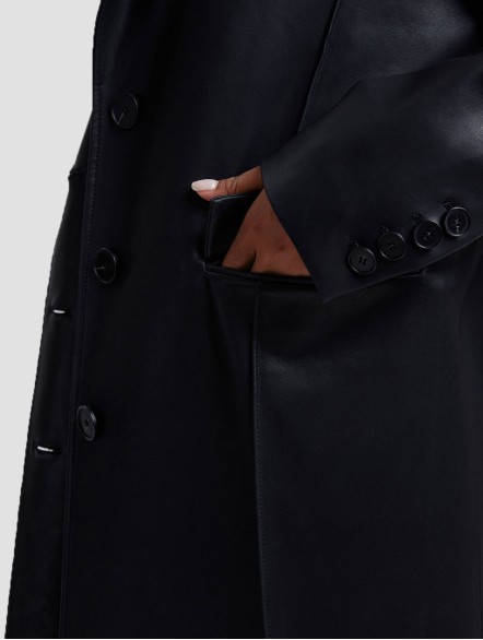 Faux Leather Coat with Pinched Pleats Faux Leather Coat with Pinched Pleats