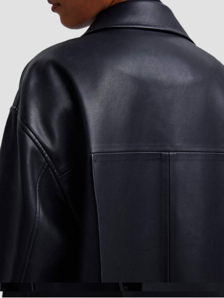 Faux Leather Coat with Pinched Pleats Faux Leather Coat with Pinched Pleats