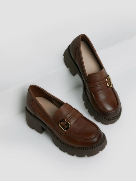 Metal Buckle Leather Platform Loafers Metal Buckle Leather Platform Loafers